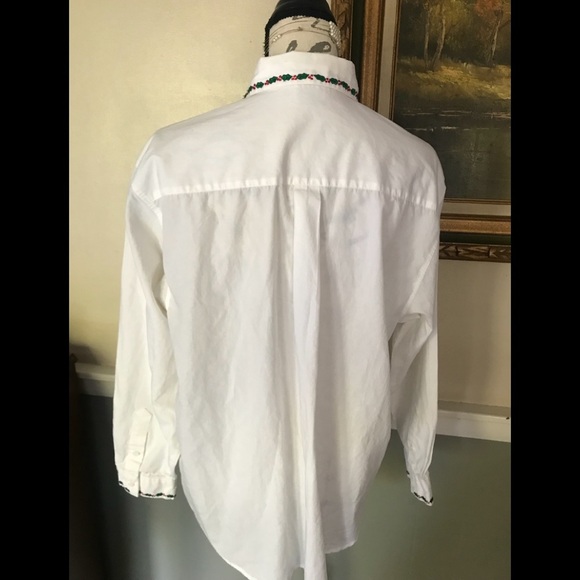 Nut Cracker Poinsettia Collard Long Sleeve Blouse - Picture 4 of 6